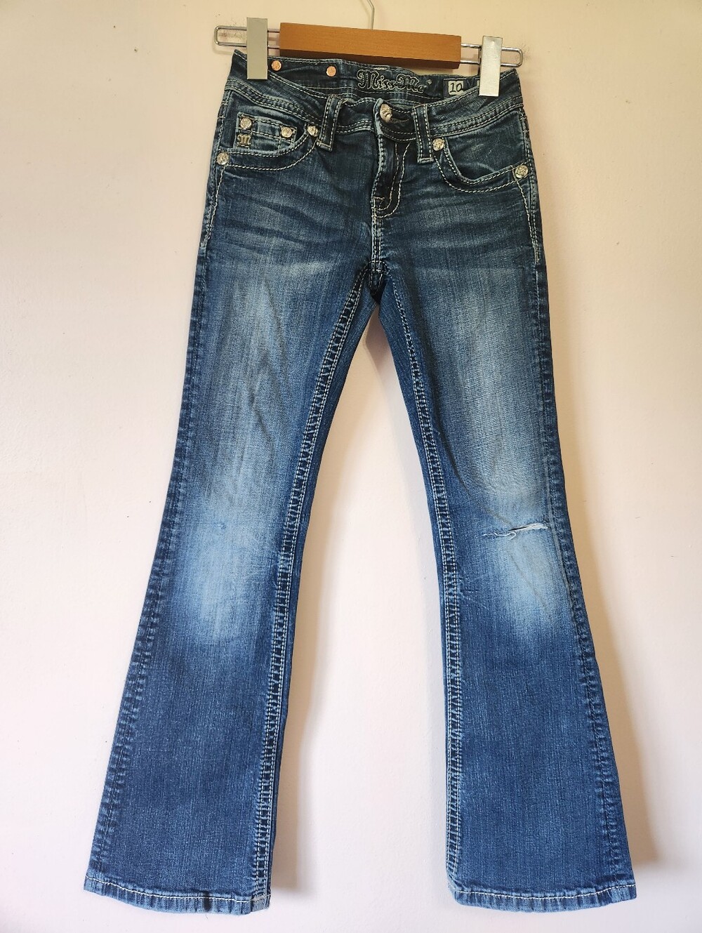 Miss Me Girls Size 10 Bootcut Jeans Dark Wash Rhinestone Wing Pocket Y2K Western
